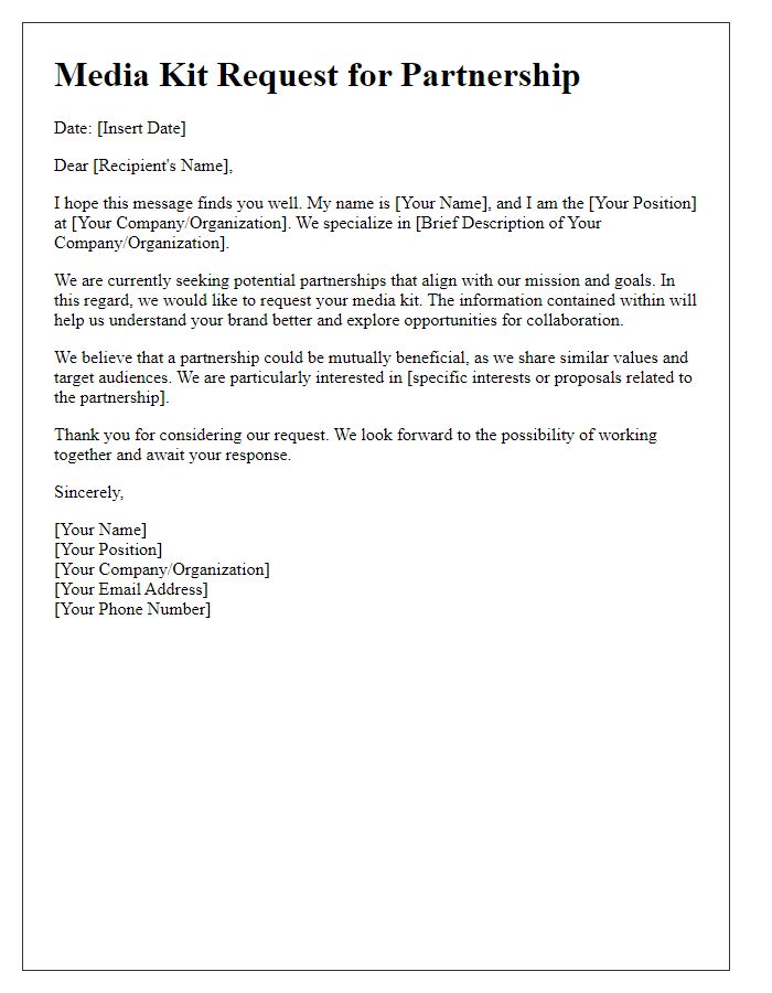 Letter template of media kit request for potential partnerships