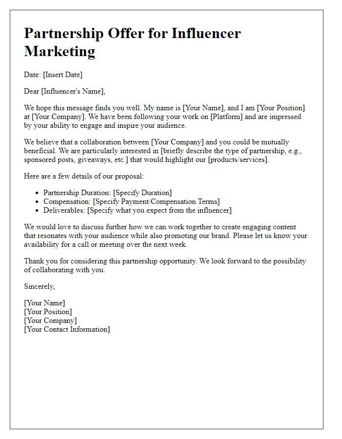 Letter template of partnership offer for influencer marketing