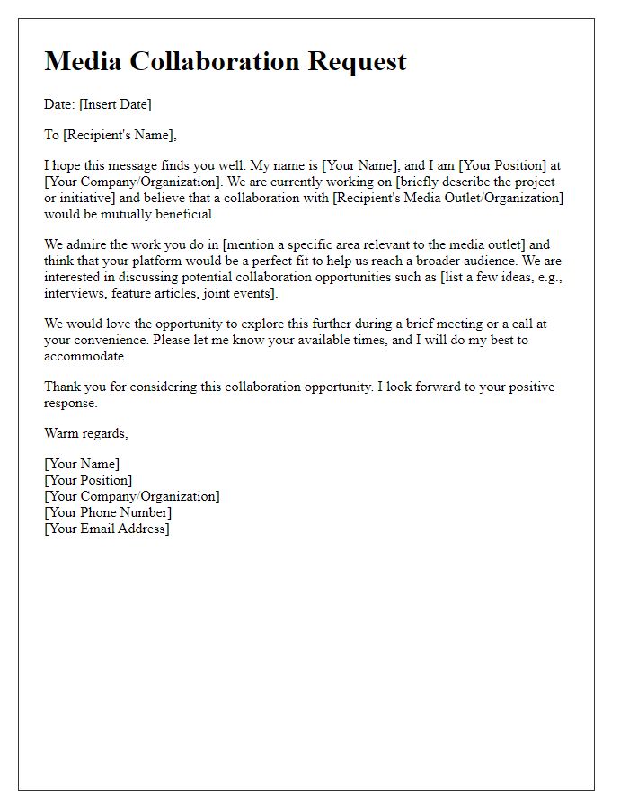 Letter template of media collaboration request