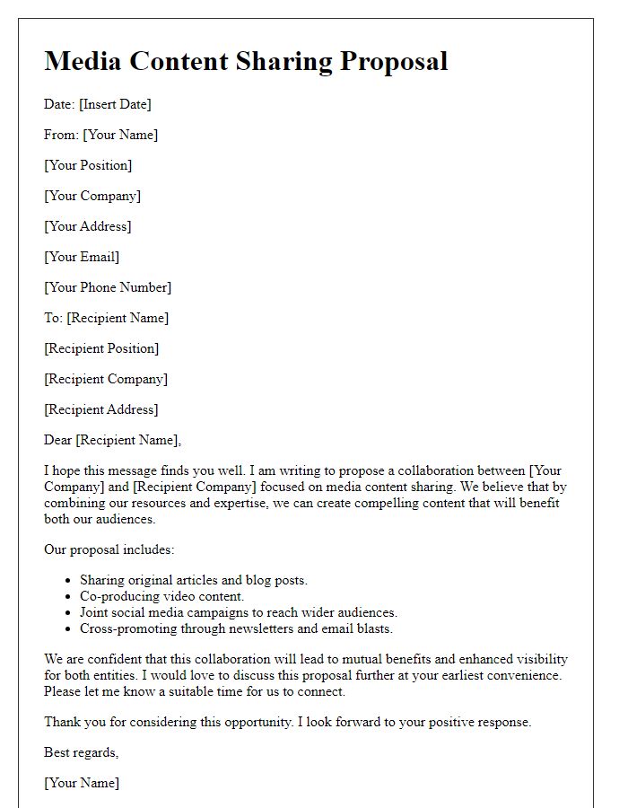 Letter template of media content sharing proposal