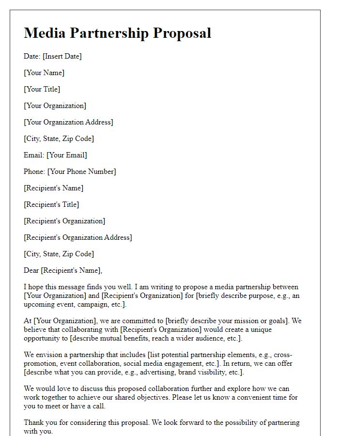 Letter template of media partnership proposal