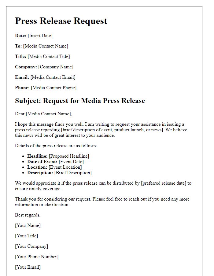 Letter template of media press release request