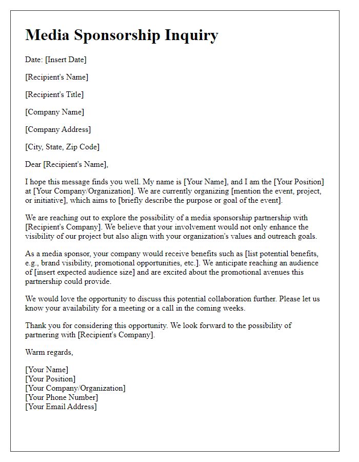 Letter template of media sponsorship inquiry