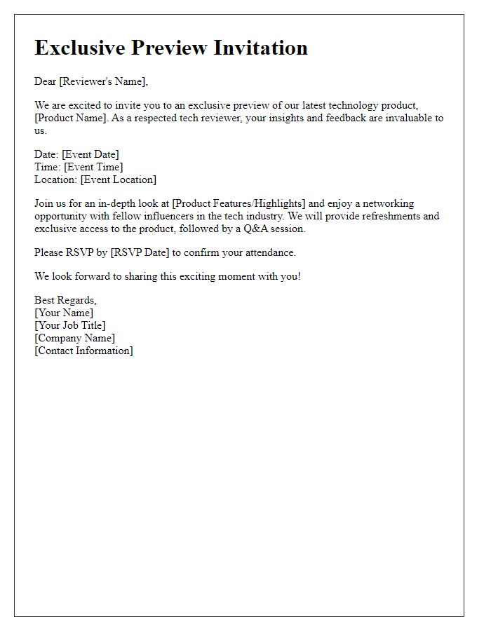 Letter template of exclusive preview invitation for tech reviewers