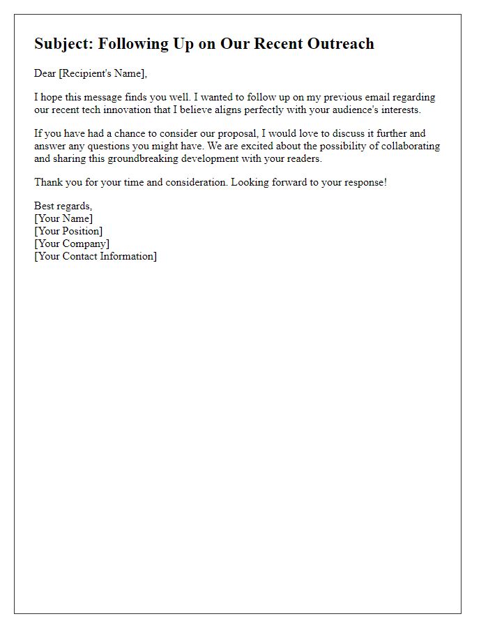 Letter template of follow-up email for tech media engagement