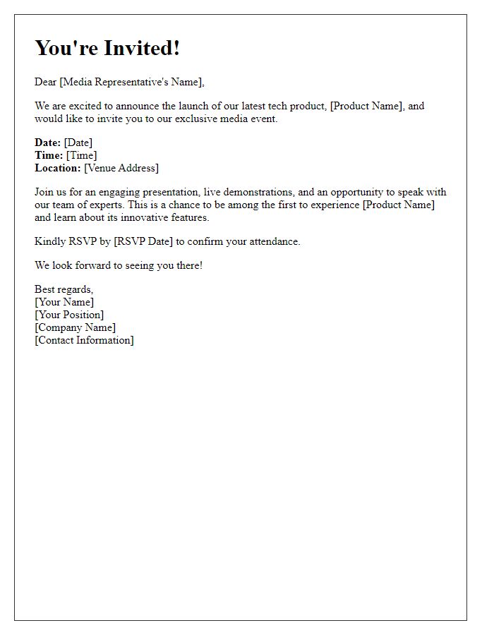 Letter template of media invitation for tech product launch