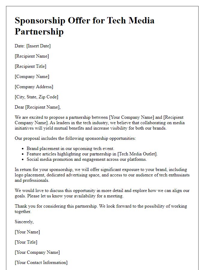 Letter template of sponsorship offer for tech media partnerships