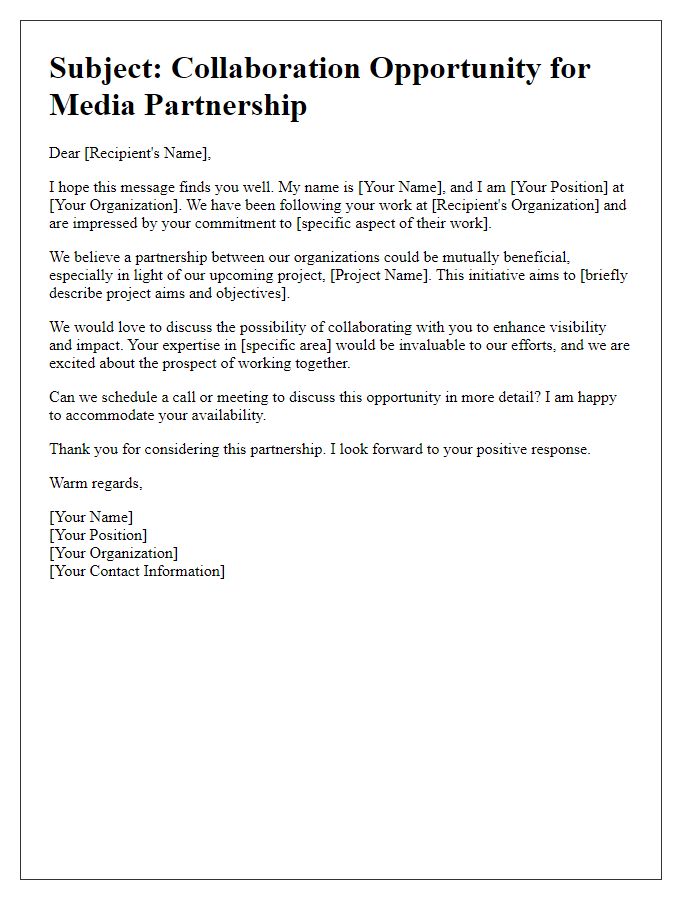 Letter template of media partnership outreach