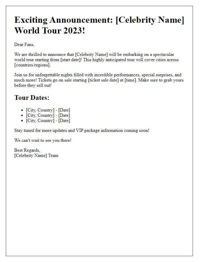 Letter template of celebrity tour announcement