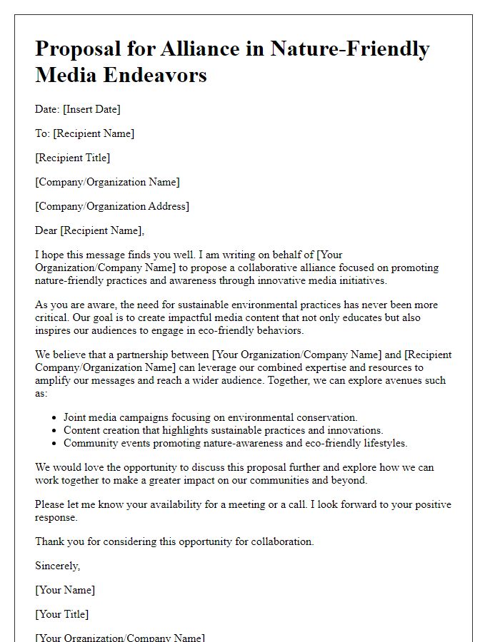 Letter template of alliance suggestion for nature-friendly media endeavors