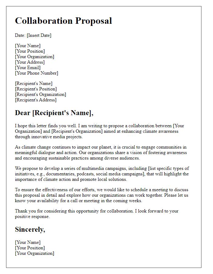 Letter template of collaboration proposal for climate awareness media projects