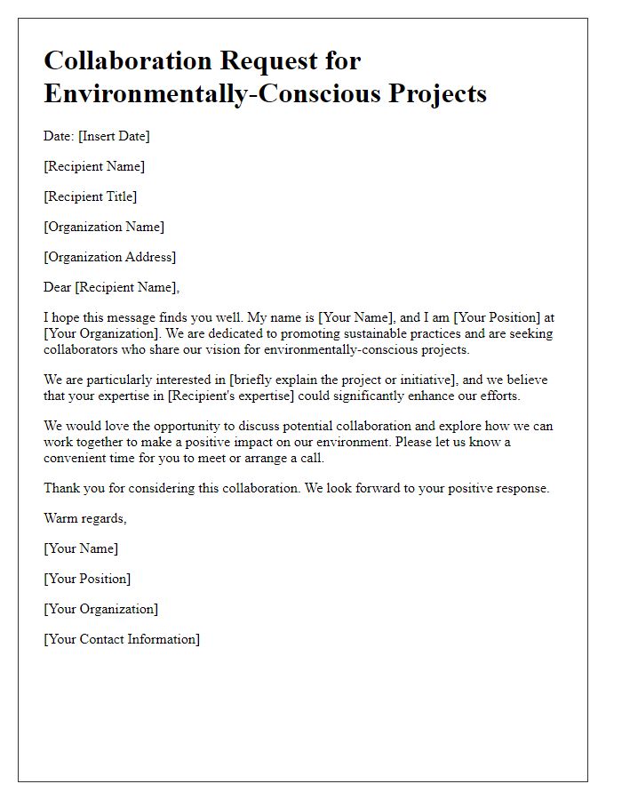 Letter template of collaboration request for environmentally-conscious projects