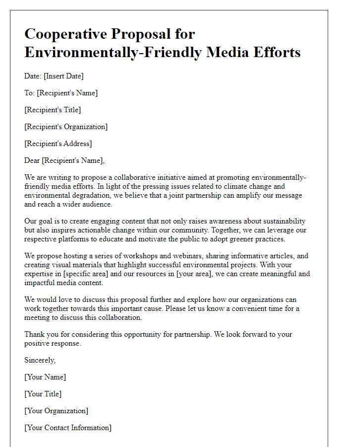 Letter template of cooperative proposal for environmentally-friendly media efforts