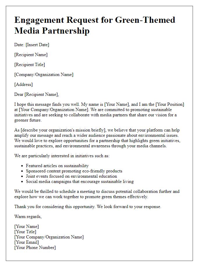 Letter template of engagement request for green-themed media partnerships