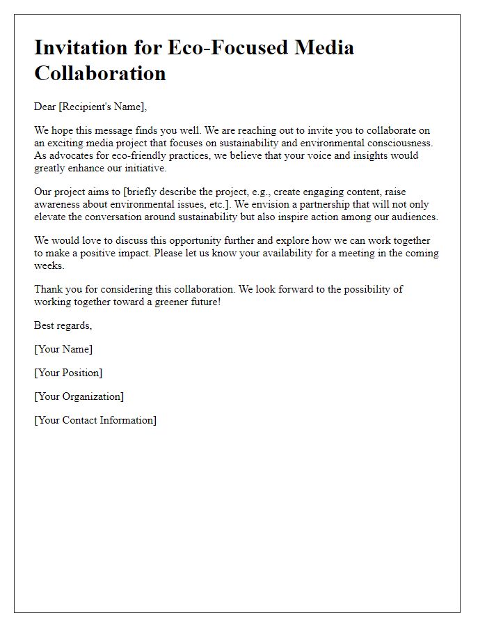 Letter template of invitation for eco-focused media collaboration