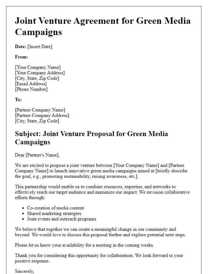 Letter template of joint venture for green media campaigns