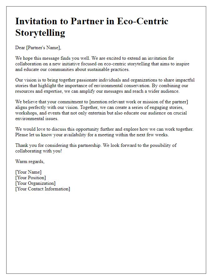 Letter template of partnership invitation for eco-centric storytelling