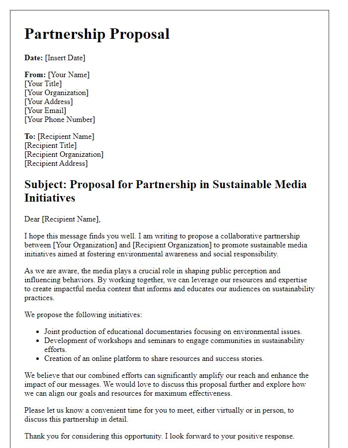 Letter template of partnership proposal for sustainable media initiatives