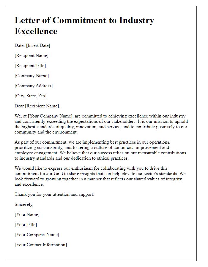 Letter template of commitment to industry excellence