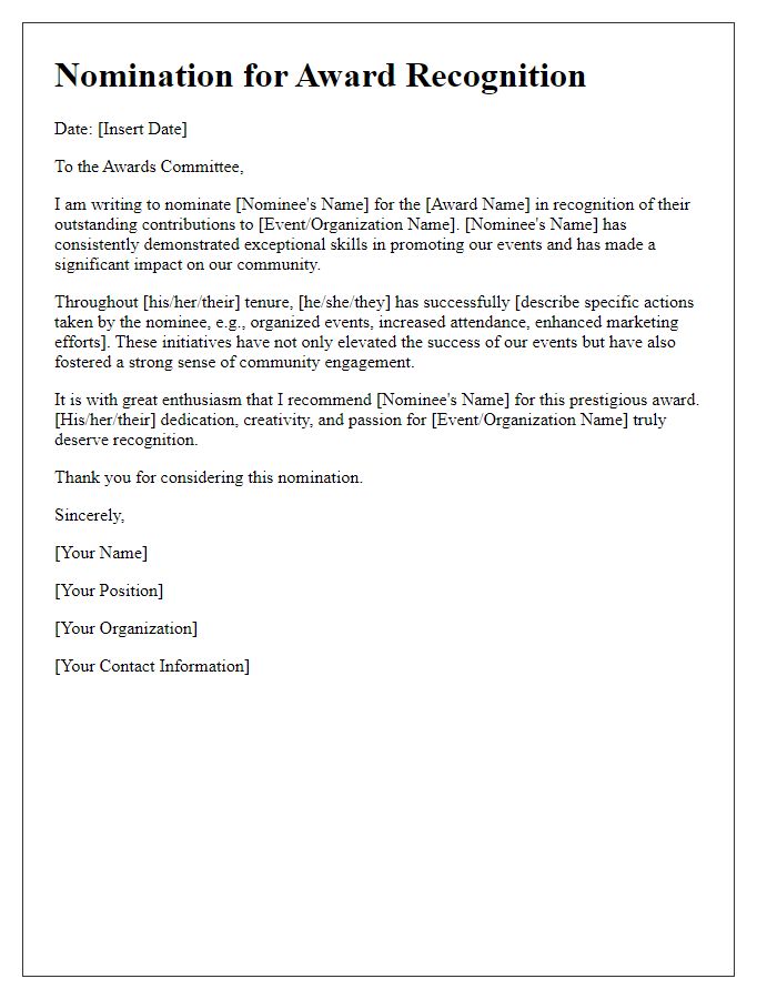 Letter template of award nomination recognition for event promotion.