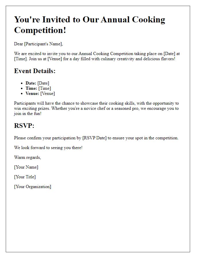 Letter template of Cooking Competition Invitation