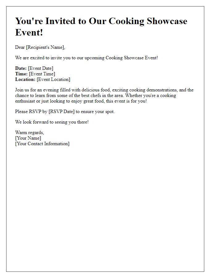 Letter template of Cooking Showcase Event Invitation