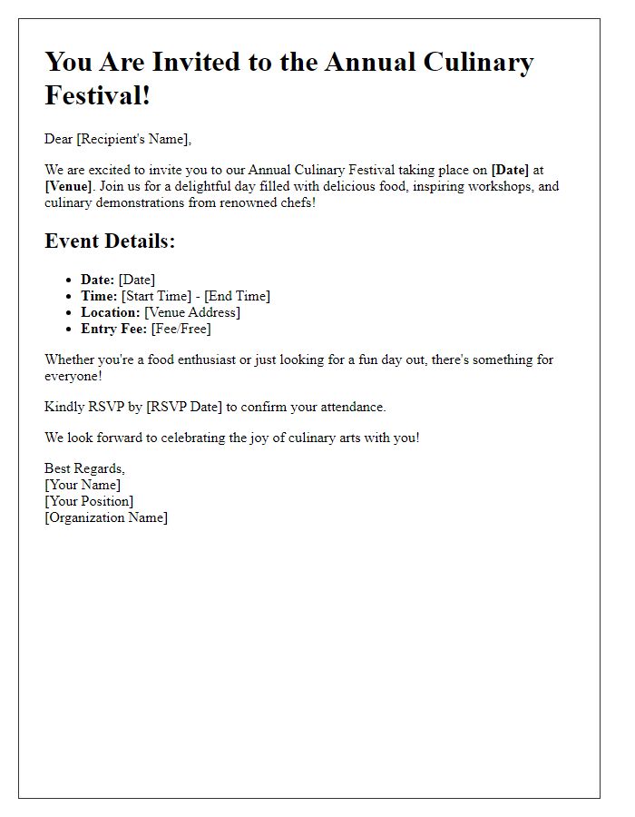 Letter template of Culinary Festival Invitation