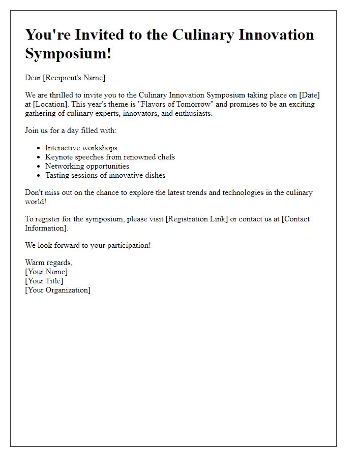 Letter template of Culinary Innovation Symposium Invitation