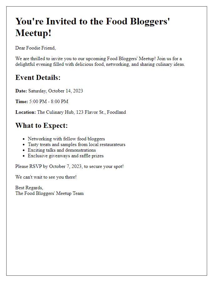 Letter template of Food Bloggers Meetup Invitation