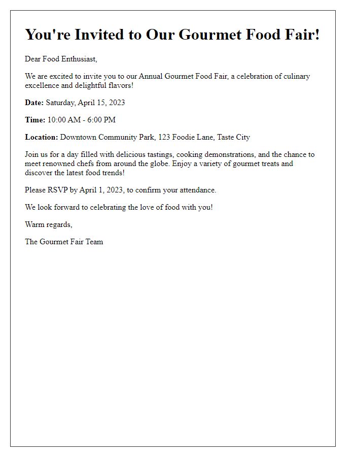 Letter template of Gourmet Food Fair Invitation