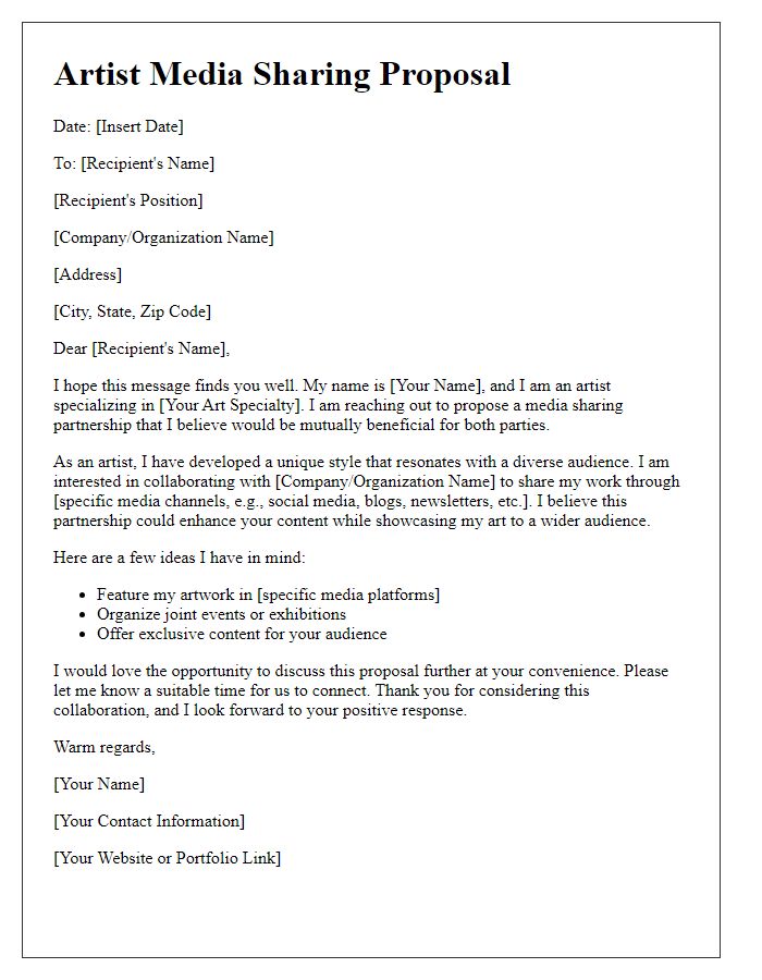 Letter template of artist media sharing proposal