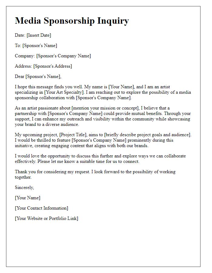 Letter template of artist media sponsorship inquiry