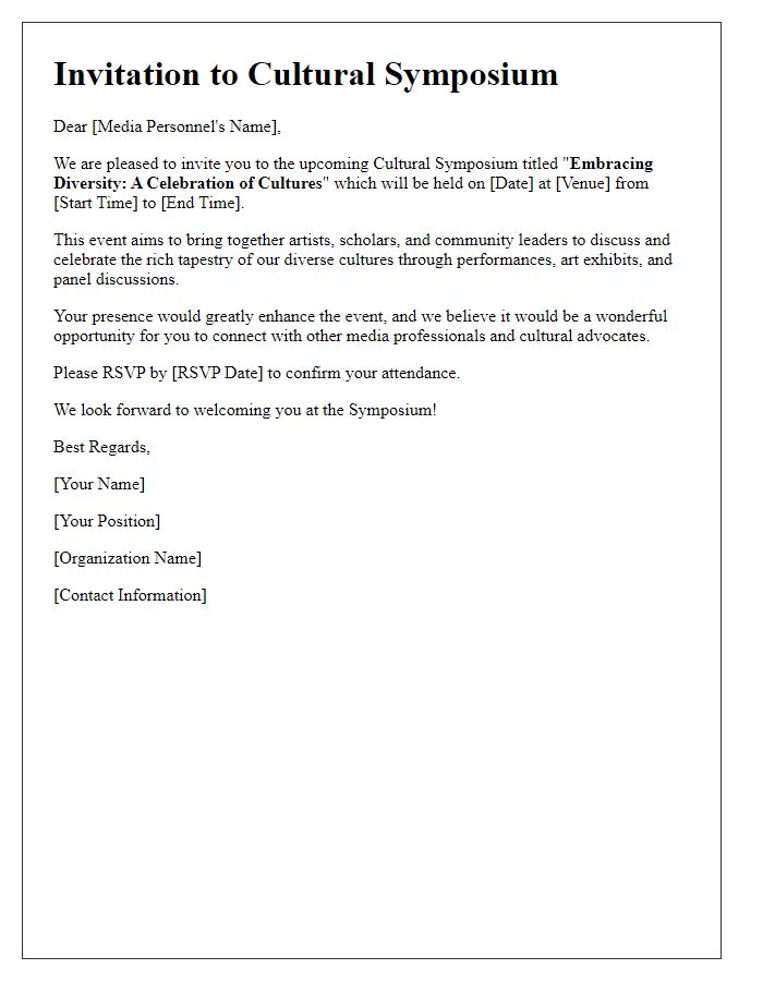 Letter template of invitation for media personnel to a cultural symposium.