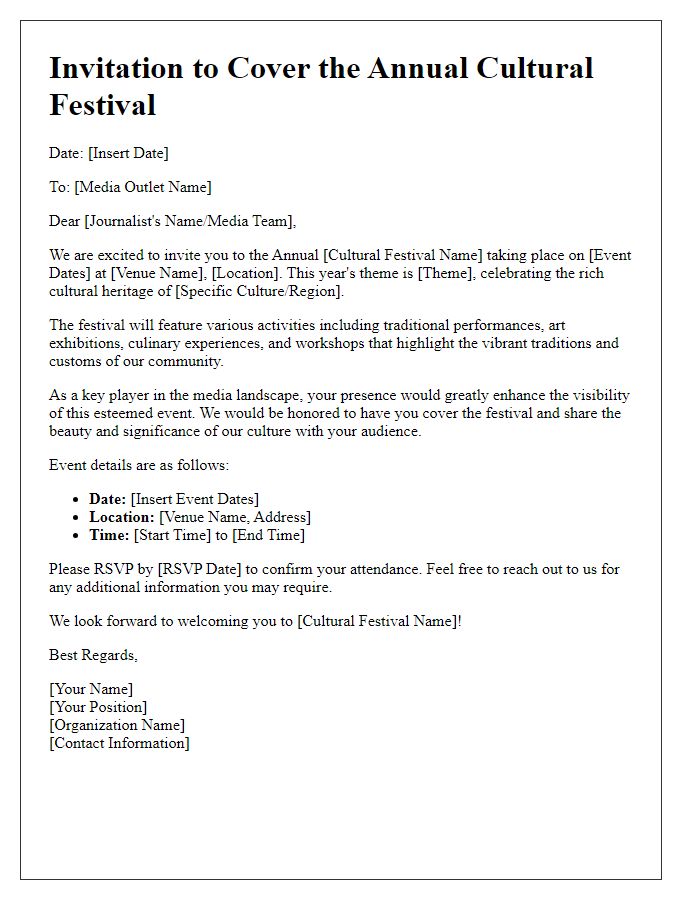 Letter template of media invitation for a cultural festival.