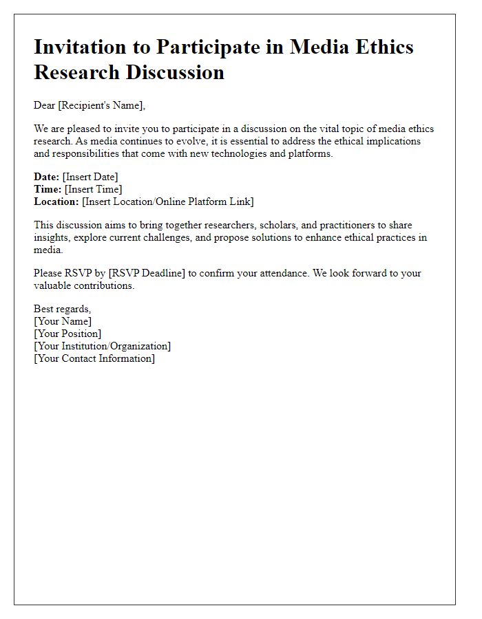 Letter template of a call for media ethics research discussion