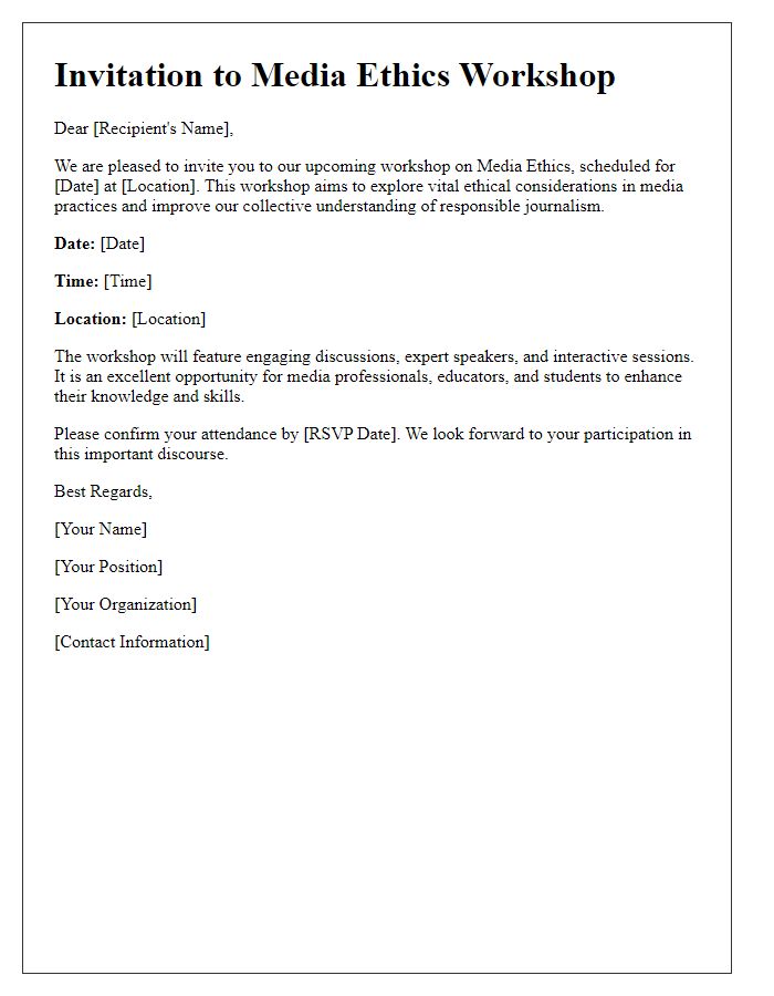 Letter template of an invitation to a media ethics workshop