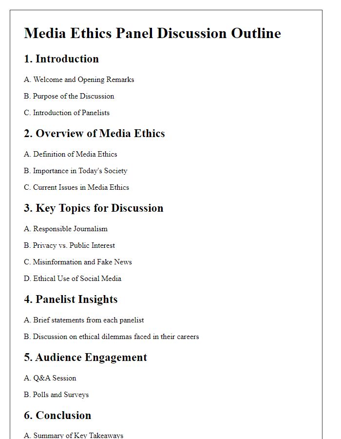 Letter template of an outline for a media ethics panel discussion