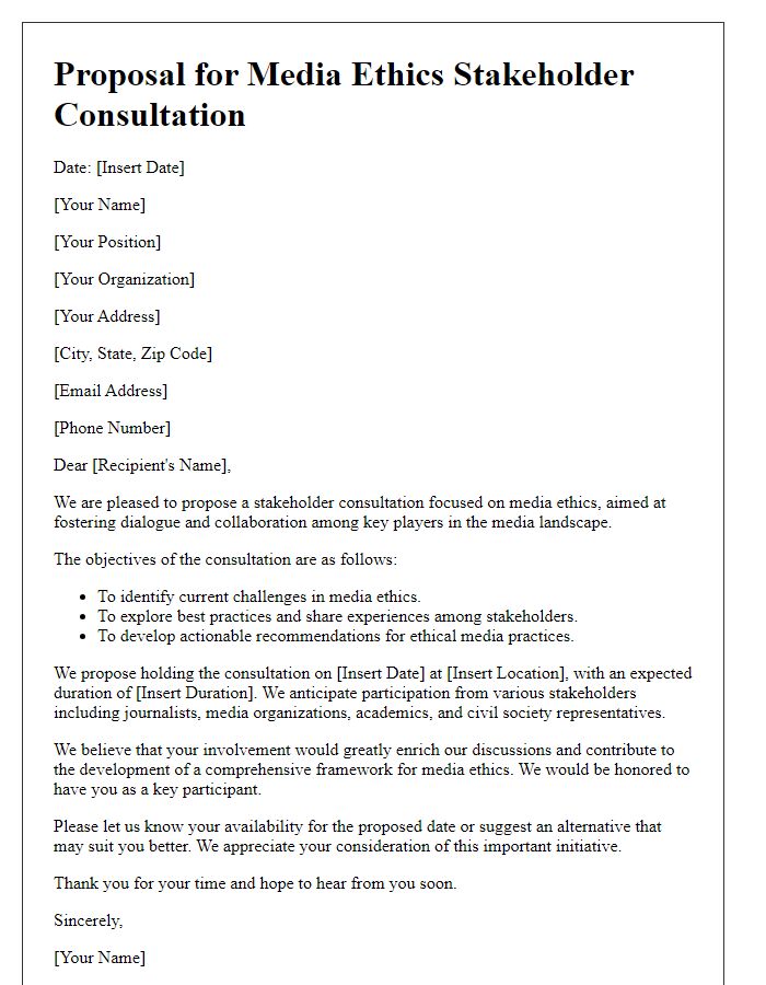 Letter template of a proposal for a media ethics stakeholder consultation