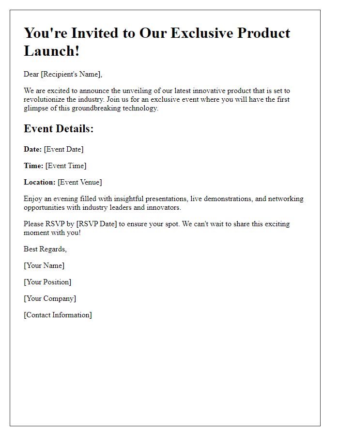 Letter template of innovative product event invitation.