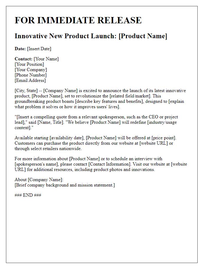 Letter template of innovative product media announcement.