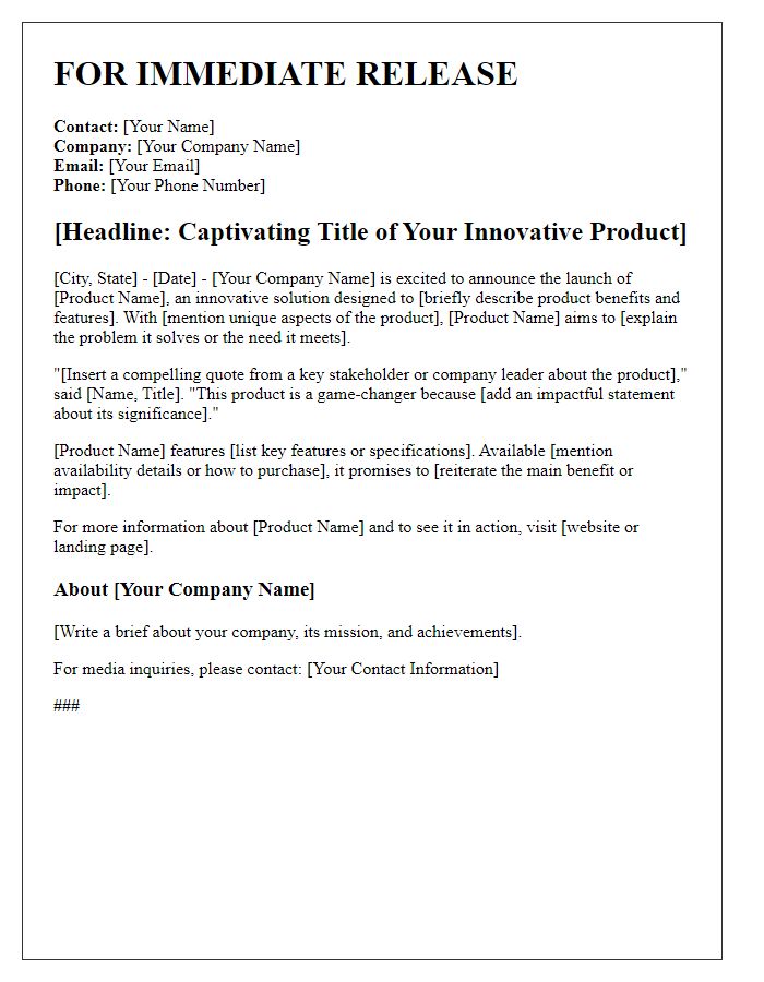 Letter template of innovative product press release.