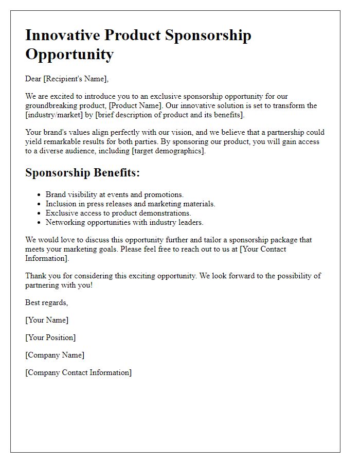 Letter template of innovative product sponsorship opportunity.