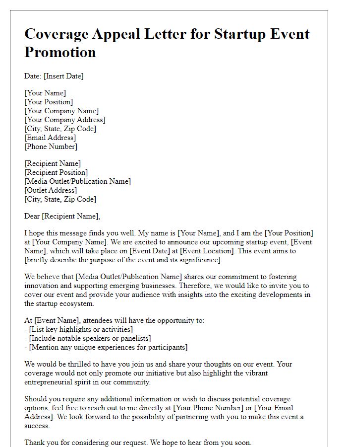 Letter template of coverage appeal for startup event promotion