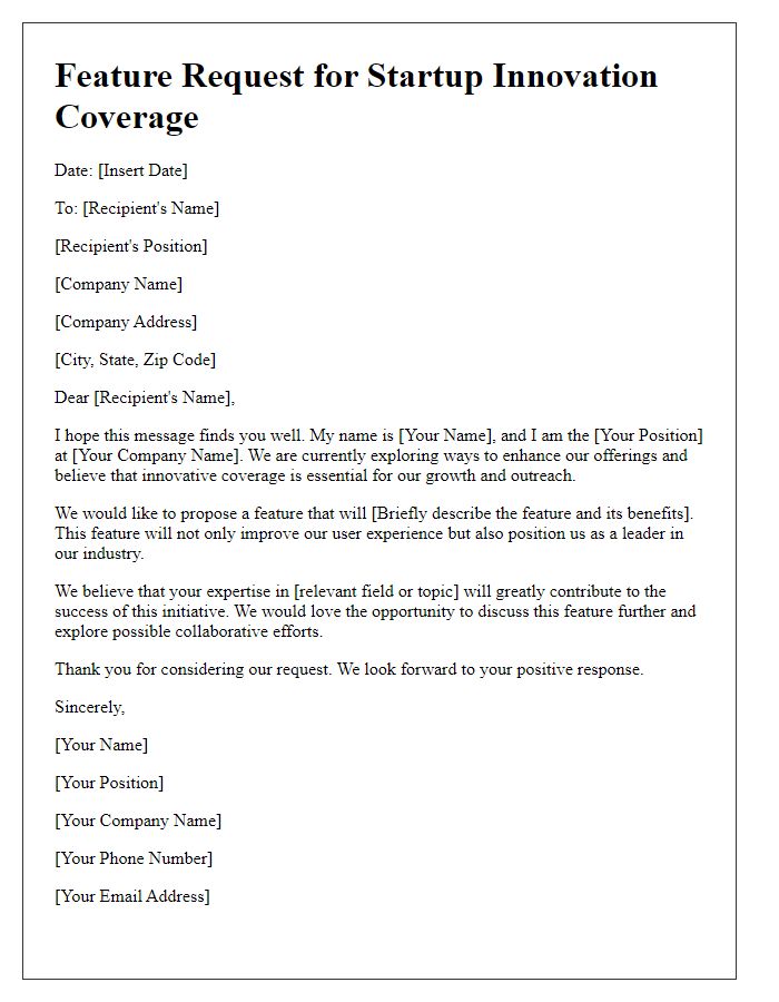 Letter template of feature request for startup innovation coverage