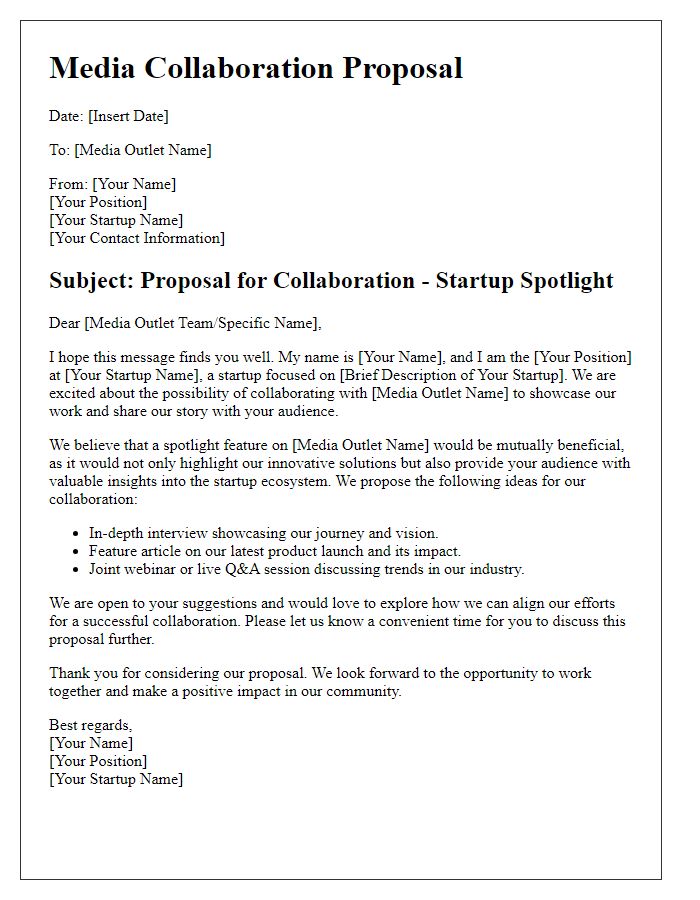 Letter template of media collaboration proposal for startup spotlight