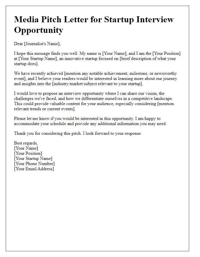 Letter template of media pitch for startup interview opportunity