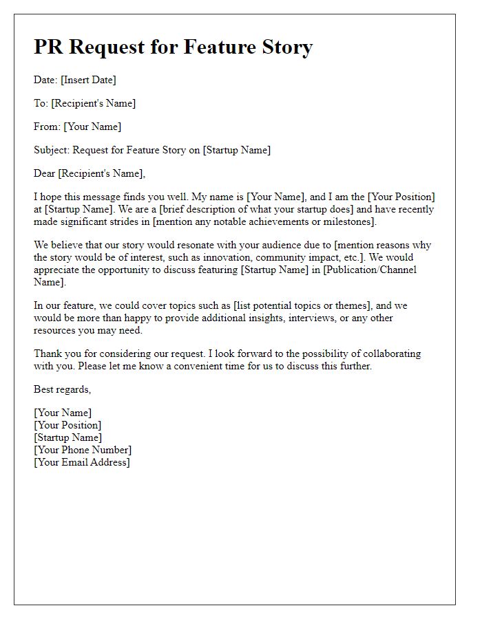 Letter template of PR request for startup feature story