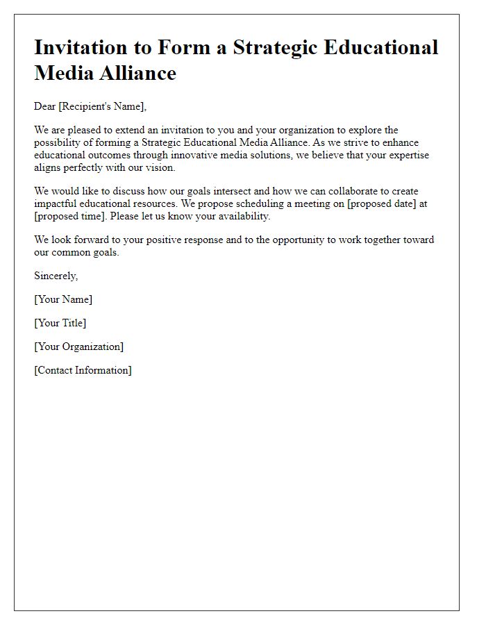 Letter template of invitation for strategic educational media alliance.