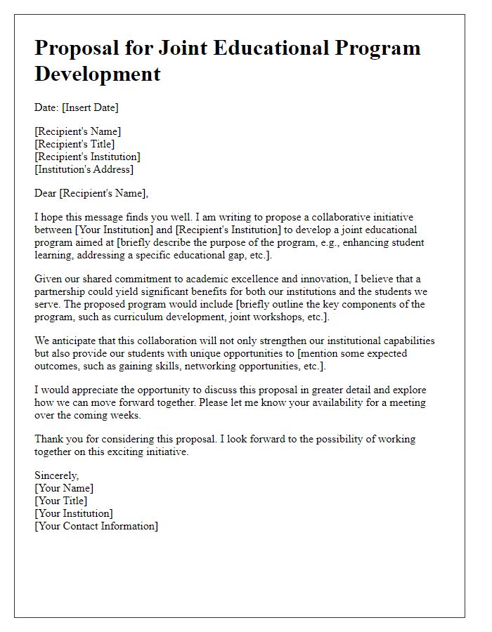 Letter template of proposal for joint educational program development.