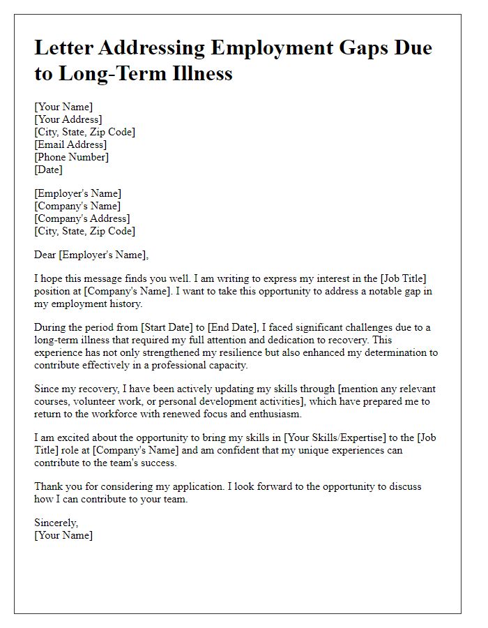 Letter template of addressing employment gaps for an individual with a long-term illness.